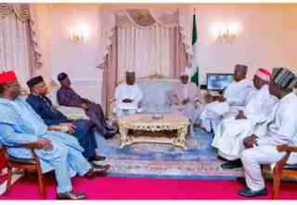 Photos Of President Buhari With APC And PDP Governors And Aisha Buhari In London